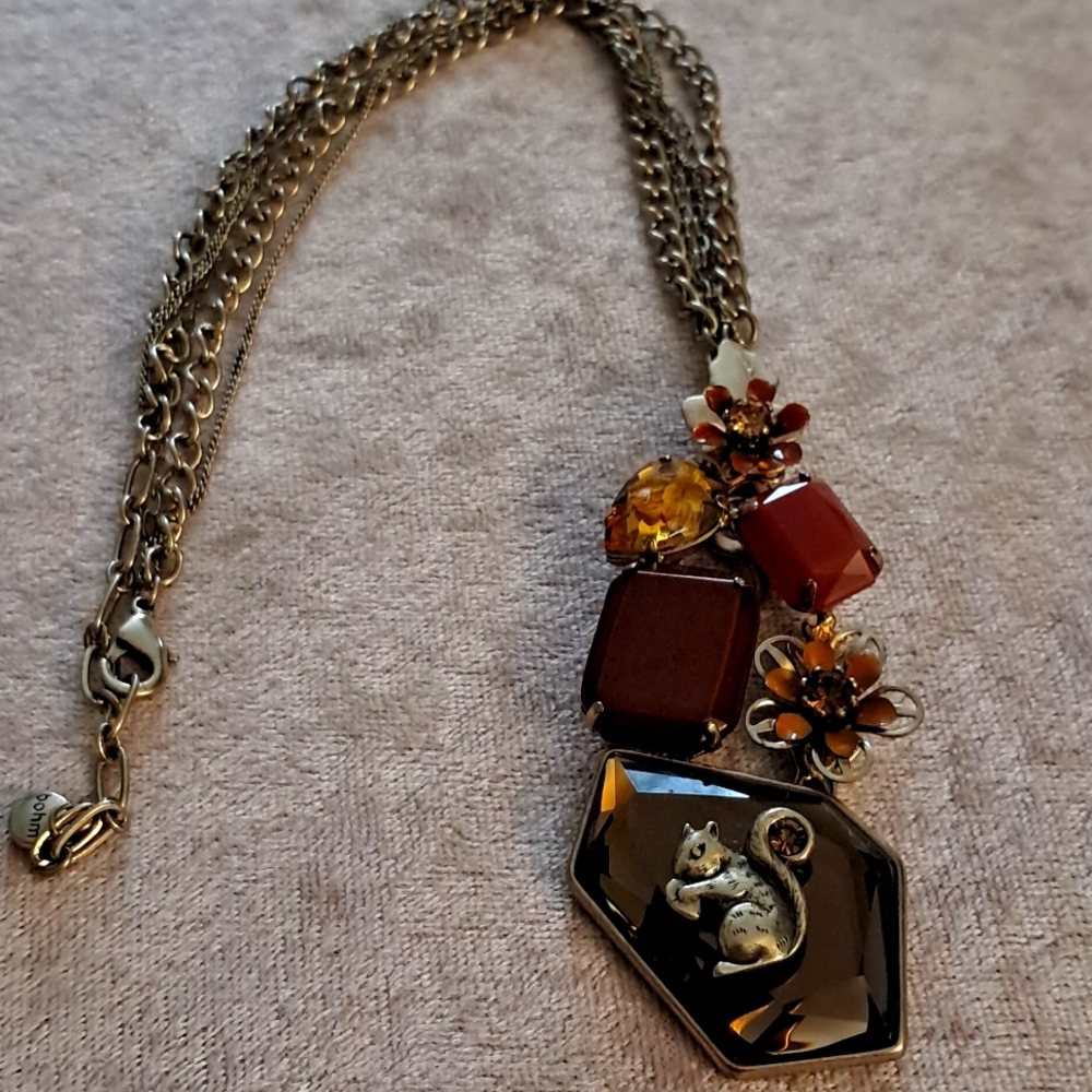 Bohm Squirrel Swarovski Crystal Gold Necklace Cottagecore Statement Whimsical